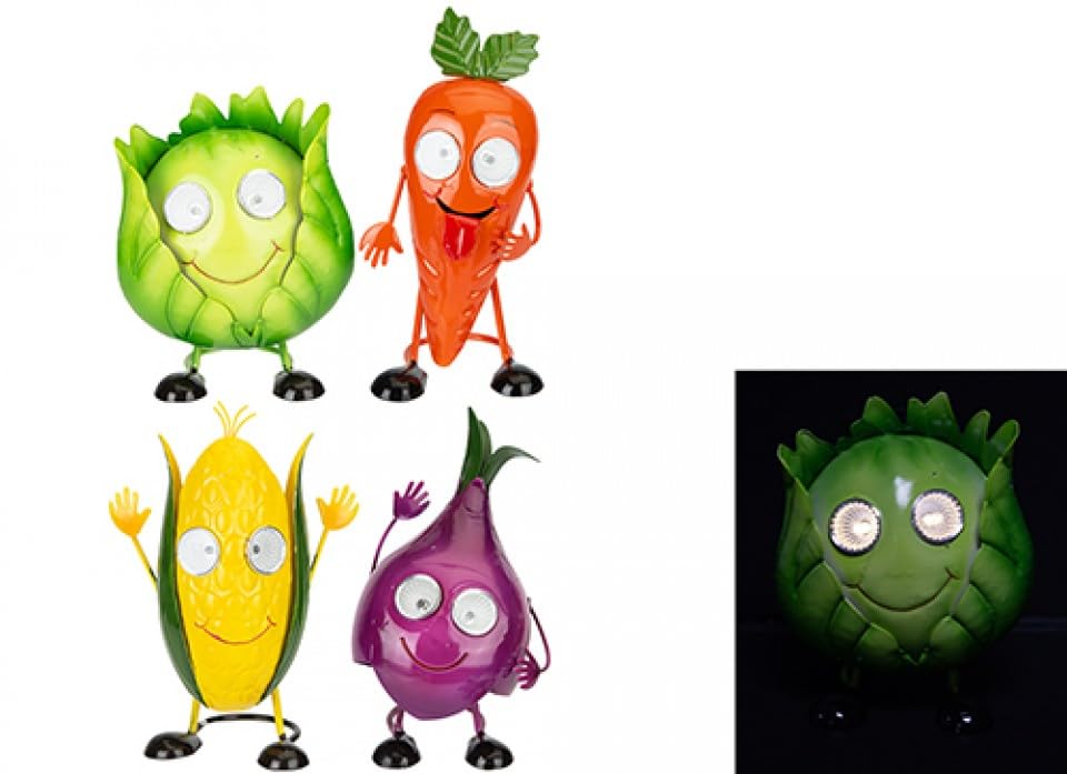 EASON BROS Solar Garden Ornaments Wobbly Metal Fruit & Veg Figures, Novelty Garden Decorations with Solar Eyes, Funny Outdoor Ornaments for Patio, Decking, Lawn & Flower Beds - (Vegetables)