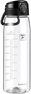 Fanhaw 32 oz Tritan Water Bottle with Chug Lid - Clear, BPA-Free, Lightweight, Wide Mouth, Leak-Proof, Perfect for Gym, Travel, School, Office, and Sports (Clear & Black)
