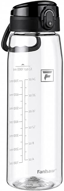 Fanhaw 32 oz Tritan Water Bottle with Chug Lid - Clear, BPA-Free, Lightweight, Wide Mouth, Leak-Proof, Perfect for Gym, Travel, School, Office, and Sports (Clear & Black)