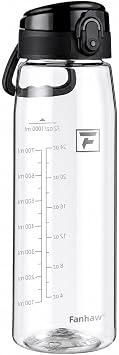 Fanhaw Sports Water Bottle 1L, Drinks Bottle with Chug Lid, BPA Free Leakproof Tritan Plastic Water Bottle, Wide Mouth Reusable Bottle for Gym, Travel, School, Office, Cycling & Hiking Clear & Black