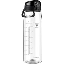 Fanhaw 32 oz Clear Plastic Water Bottle, Chug Lid, Clear &amp; Black
