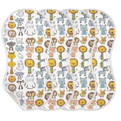 Cute Cartoon Animals Cotton Muslin Baby Burp Cloths Breathable Cloths spit up rag for Babies Girls and Boys Set of 2, 22x11in3