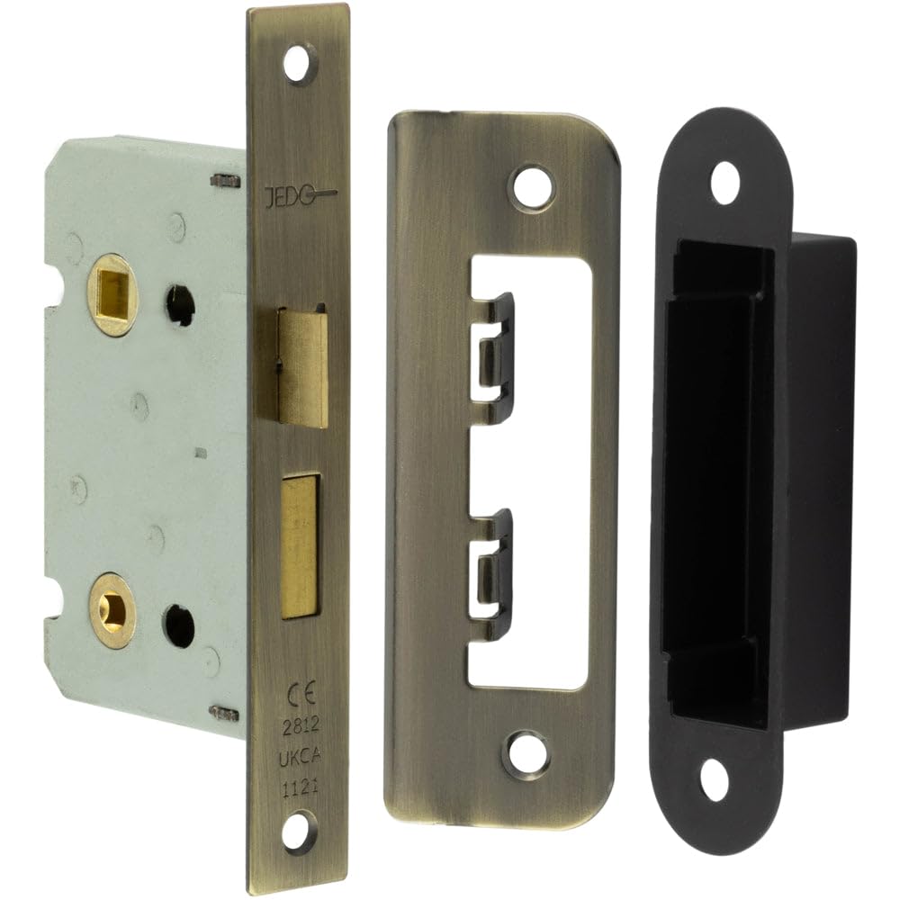 Loops Antique Brass Bathroom Locks With Square Forend And Radiused Strike Plate65mmDoor Lock