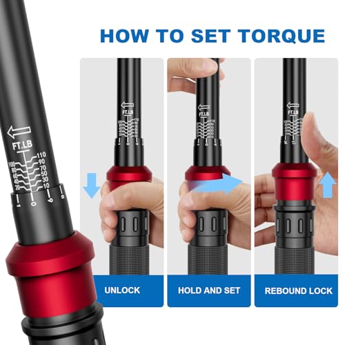 Image of SUERCUP 3 /8 inch Click Torque Wrench, 10-110 ft-lb, for Lug Nuts & Spark Plugs | ±3% Accuracy, 13.6-149.2Nm, Dual-Direction 72-Tooth Ratchet, Click Alert, for Engine, Suspension, Motorcycle & Car Repair