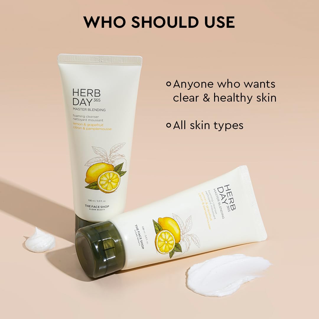 The Face Shop Herb Day 365 Lemon & Grapefruit Face Wash With Vitamin C & Glycolic Acid For Brighter And Glowing Skin | Made in Korea | 100ML 3