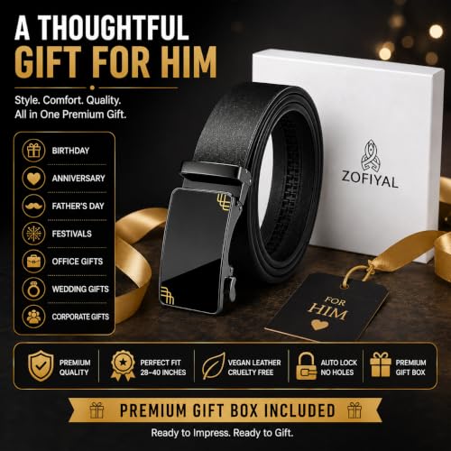 Image of Men's Auto Lock Belt with elegant design | Premium Vegan Leather | Adjustable Ratchet Belt | No Hole Design | Perfect Fit Waist 28-42 Inches for Office