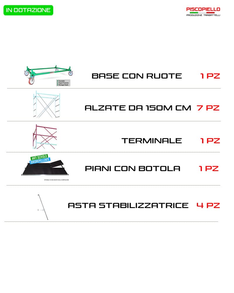 Trabattello Professionale altezza lavoro m 14.30 con piano di lavoro con botola | Modello METAL 5
