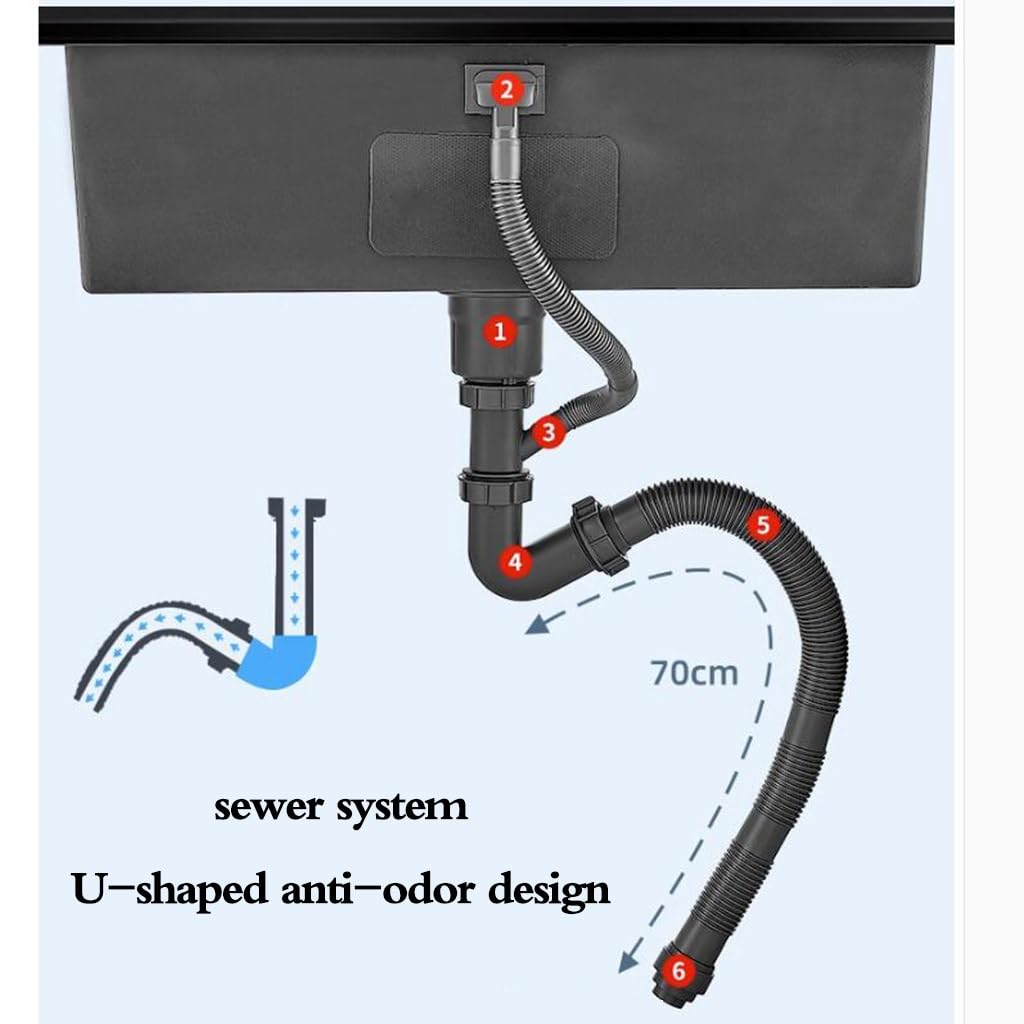 Fregadero De Sifón De Cocina De Tres Orificios Piscina De Agua De Acero Inoxidable Fácil De Limpiar. Lavavajillas Home Bar Fregadero del Estudio del Restaurante (Color : Negro, S : 78 * 43 * 21cm)