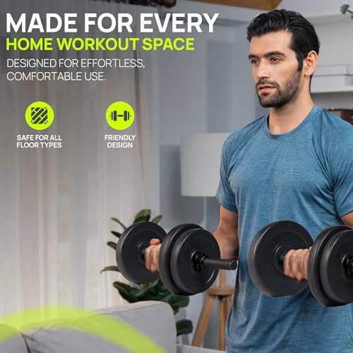 Gallant 20kg Adjustable Dumbbells Set, 2 in 1 Dumbells and Barbell Hand Free Weights Set Strength Training Lifting Body Building, Fitness Exercise Equipment For Home Gym, Ideal Men Women Black - Image 5