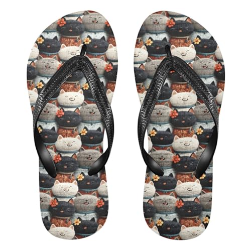 Flip Flop Sandals Happy Cats Print for Women Men Beach Outdoor XS