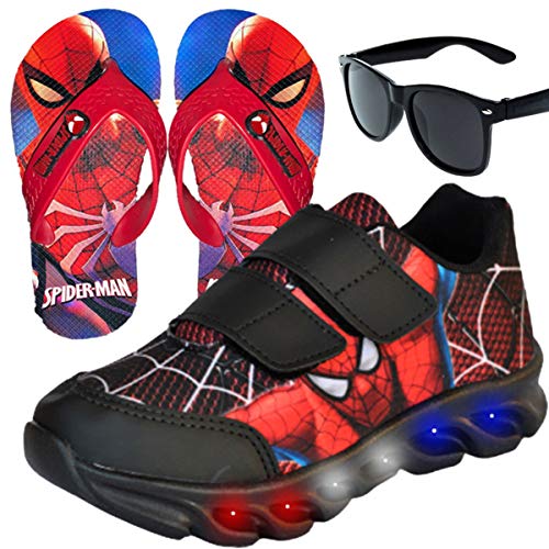 Tenis Masculino Infantil Led Homem Aranha Oculos Chinelo Cor:Preto;Tamanho:29