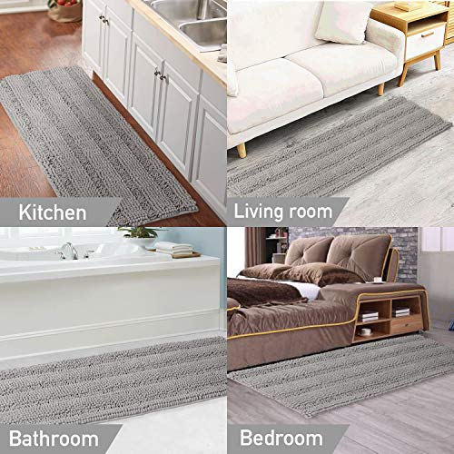 Gray Kitchen Runner Chenille Shag Area Rug Non Slip Backing for Kitchen Floor Runner Rug with Water Absorbent Bath Room Mat for Kitchen/Tub/Living Room, 59