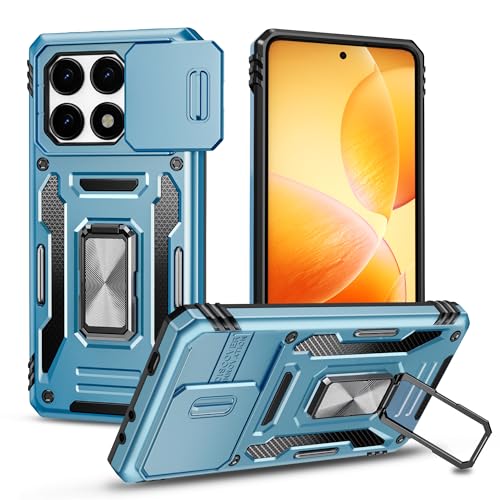 Image of Polycarbonate Slide Camera Cover with Ring Holder Mobile Phone Back Cover for Poco X6 Pro 5G (Blue)