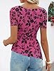 ZESICA Women's Summer Floral Short Sleeve Tops 2026 Mesh Crewneck Asymmetrical Ruched Fitted Going Out Shirts Y2K Clothes Rose Small #3