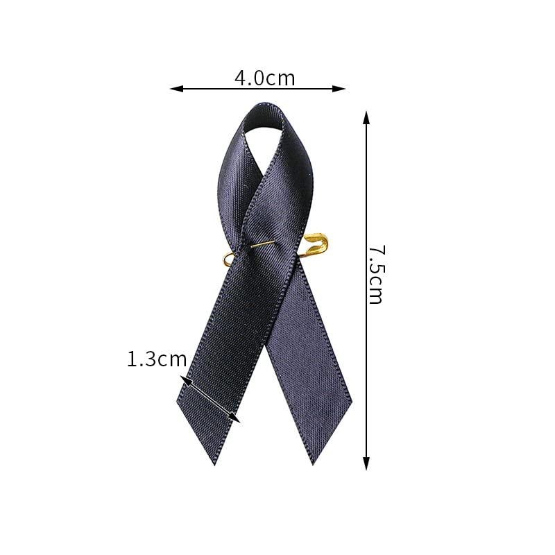 Image of 100 Pieces Black Satin Awareness Ribbons with Safety Pins 1.4 * 3 inch