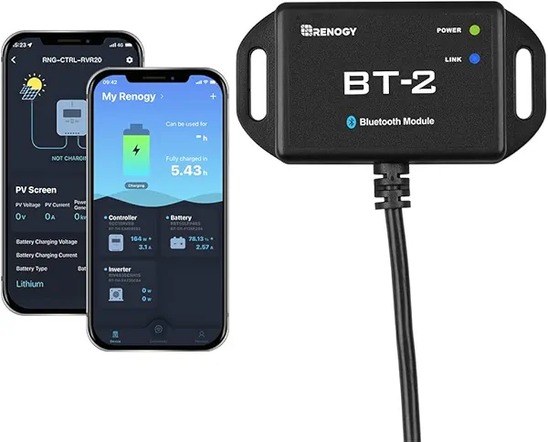 Renogy BT-2 Bluetooth Module for Solar Systems - Wireless Monitor & Control via DC Home App, RS485/RJ45 Port, 82ft Range,IP54 Waterproof,Compatible with MPPT Controllers,Lithium Batteries,Inverters