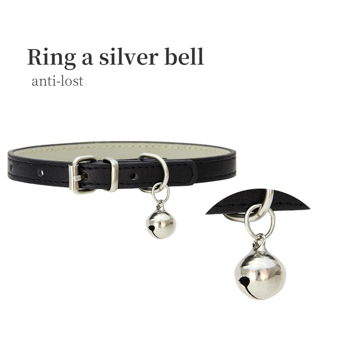 Colliers De Chat en Cuir avec Clochette Collier Réglable en Cuir Doux Collier Chat pour Chat, Chaton, Chiot, Petit Chien (Noir+Blanc)