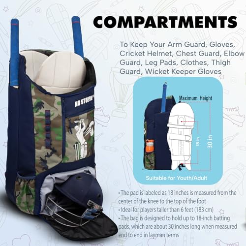 Image of WHACKK Kallis 103L Unisex Cricket Kit Bag Backpack | Adult Size | 2 Bat | Shoe /Helmet Pocket | Main Compartment 18 inch Leg Pad |2 Bottle Holder | Easy Access Pocket | Player Edition Senior (Brown Navy)