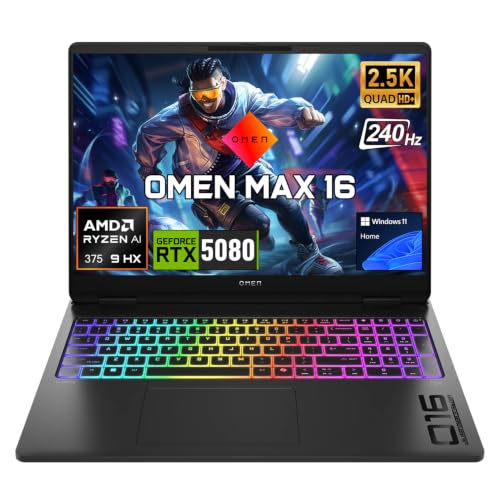 Image of HP Omen Max 16 inch 240Hz Ryzen AI 9 HX 375 & 5080 Gaming Laptop, 64GB DDR5+2TB