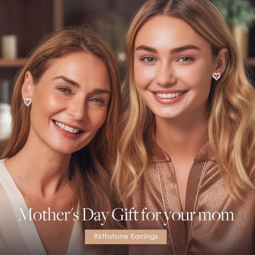 CDE Forever Love Heart Stud Earrings for Women, 925 Sterling Silver Birthstone Heart Stud Earrings Mother's Day Gift Anniversary Birthday Jewelry Gifts for Women Wife Her4