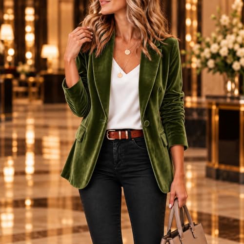 Velvet Blazer Women Business Casual Open Front Work Office Suit Jackets - image 3