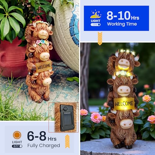12 Inch Highland Cow Garden Statue Solar Outdoor Decor for Yard Patio Porch - image 2