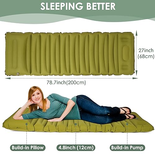 Extra-Thick-48-Sleeping-Pad-for-Camping-Self-Inflating-Camping-Pad-with-Built-in-Foot-Pump-78x27-Ultralight-Sleeping-Pad-with-Pillow-for-Backpacking-Hiking-Travel-Outdoor-Fun-Green