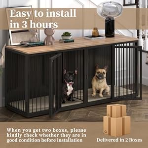 Large Dog Crate Furniture for 2 Dogs, 71.6'' Steel Frame Dog Crate with Double Doors, Heavy Sturdy Dog Kennel for Small Medium Large Dog, Indoor Double Dog Cage (Black) Large Dog Crate Furniture for 2 Dogs 716 Steel Frame Dog Crate with Double Doors Heavy Sturdy Dog Kennel for Small Medium Large Dog Indoor Double Dog Cage Black