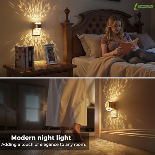 Image of L LOHAS LED Projector Night Light,[2-Pack] Night Lights Plug into Wall,Dusk to Dawn Sensor,3000K Soft White,Brightness Adjustable,Projector Nightlight for Bathroom Bedroom Hallway