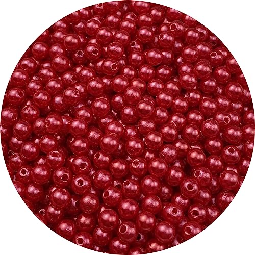 Pinhoollgo 800pcs Pearl Beads 6mm Round Pearl Beads with Hole for DIY Bracelet Necklace Jewelry Making Supplies Handmade Craft(Red)
