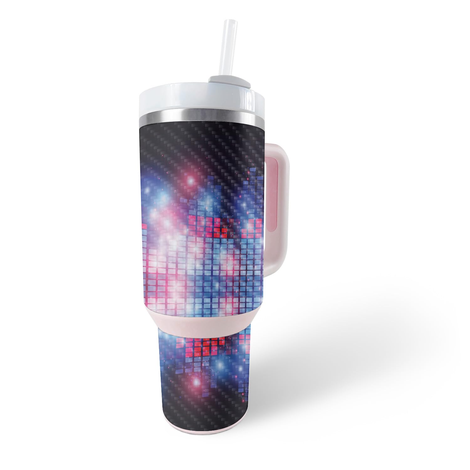 MightySkins Carbon Fiber Skin Compatible with Stanley The Quencher H2.0 FlowState 40 Oz Tumbler - Neon EQ | Protective, Durable Textured Carbon Fiber Finish | Easy to Apply, Remove, and Change Styles