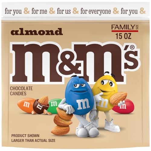 M&M’S Almond Milk Chocolate Candy Bulk – Family Size, 15 Oz Resealable Bag, Crunchy Almonds...