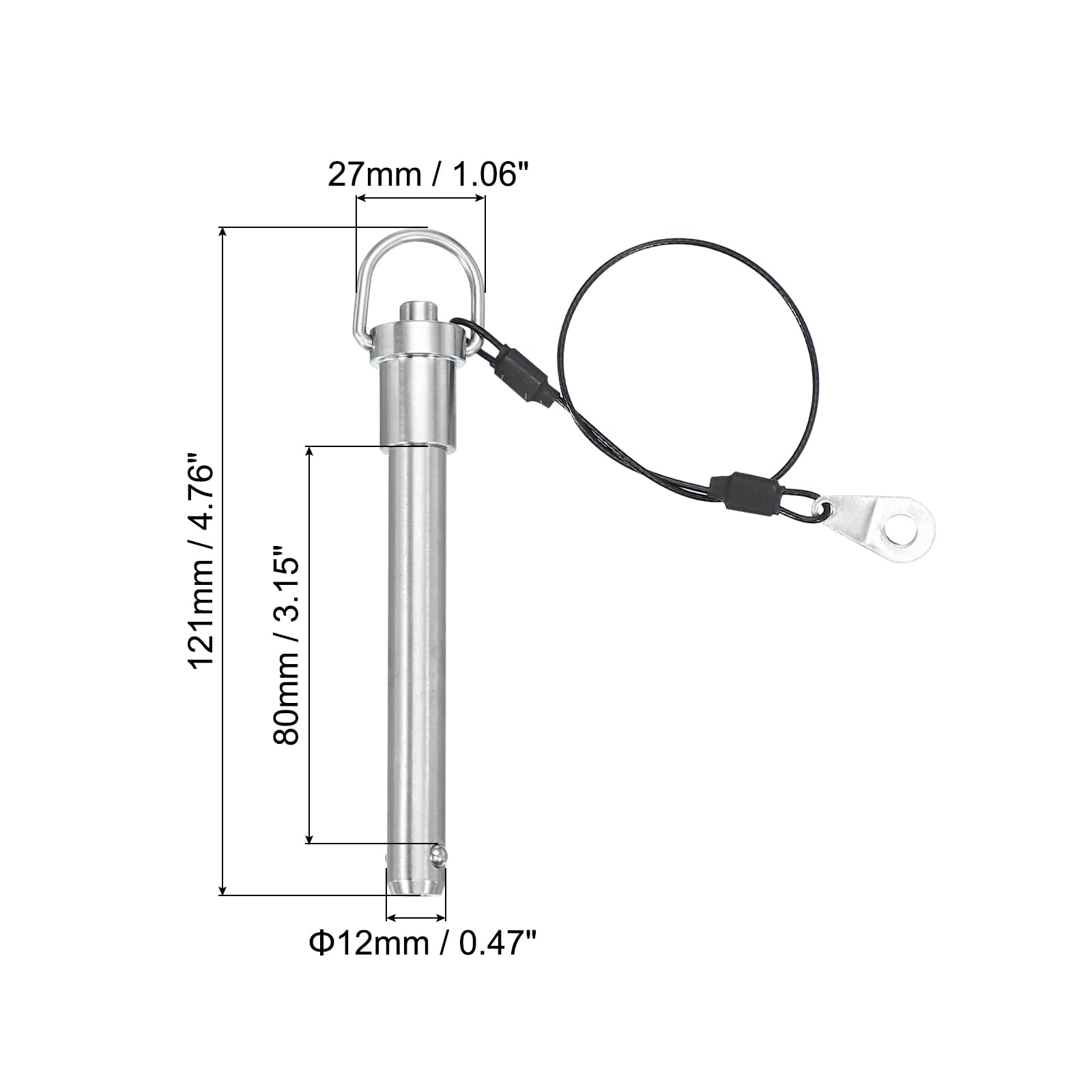 PATIKIL Quick Release Pin 12 x 80mm(1/2" x 3.15") - Image 2