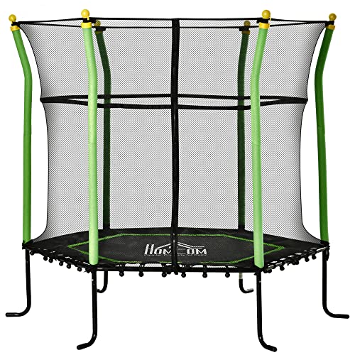 HOMCOM Cama Elástica Infantil de Jardín Ø163,5x163,5 cm Trampolín para Niños de +3 Años con Red de Seguridad y Marco de Acero para Interior Exterior Carga 50 kg Negro y Verde