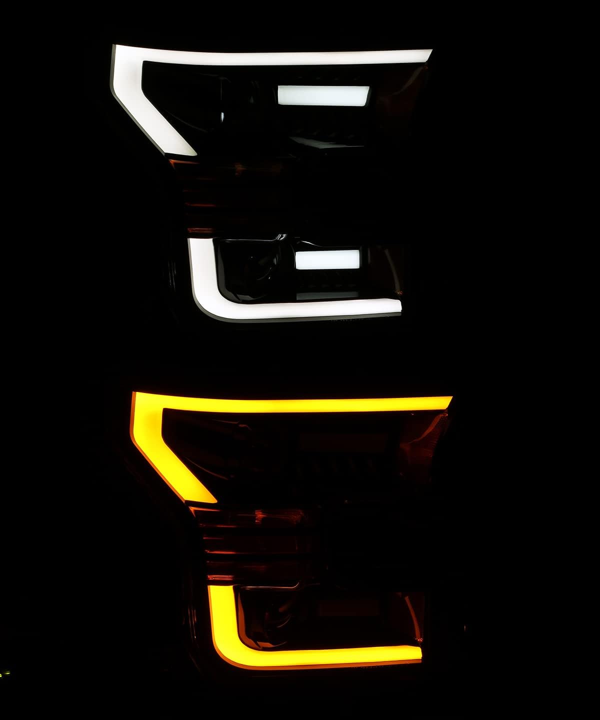 AlphaRex PRO-Series Jet Black For 15-17 Ford F150 Halogen Type LED Tube Dual Projector Headlights with Switchback DRL/Sequential Signal/Activation Light