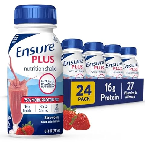 Ensure Plus Strawberry Nutrition Shake With Fiber | Meal Replacement Shake | Ready To Drink | 16g Protein and 27 Vitamins and Minerals | 8 fl oz - 24 Pack Cover