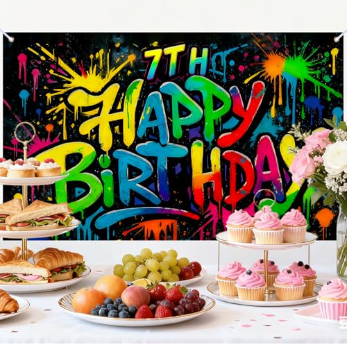 Image of Nuxovilar 71x43 inch Graffiti 7th Happy Birthday Banner