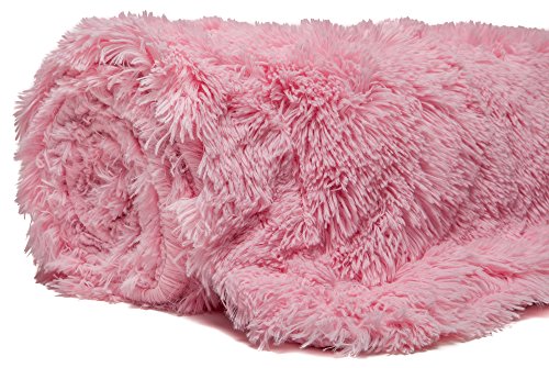 Chanasya Fuzzy Shaggy Faux Fur Throw Blanket And Pillow Cover 3-Piece Set - Lightweight Plush Sherpa Throw (50X65 Inches) And 2 Matching Throw Pillow Covers (18X18 Inches) For Bed Couch - Pink #TOP6
