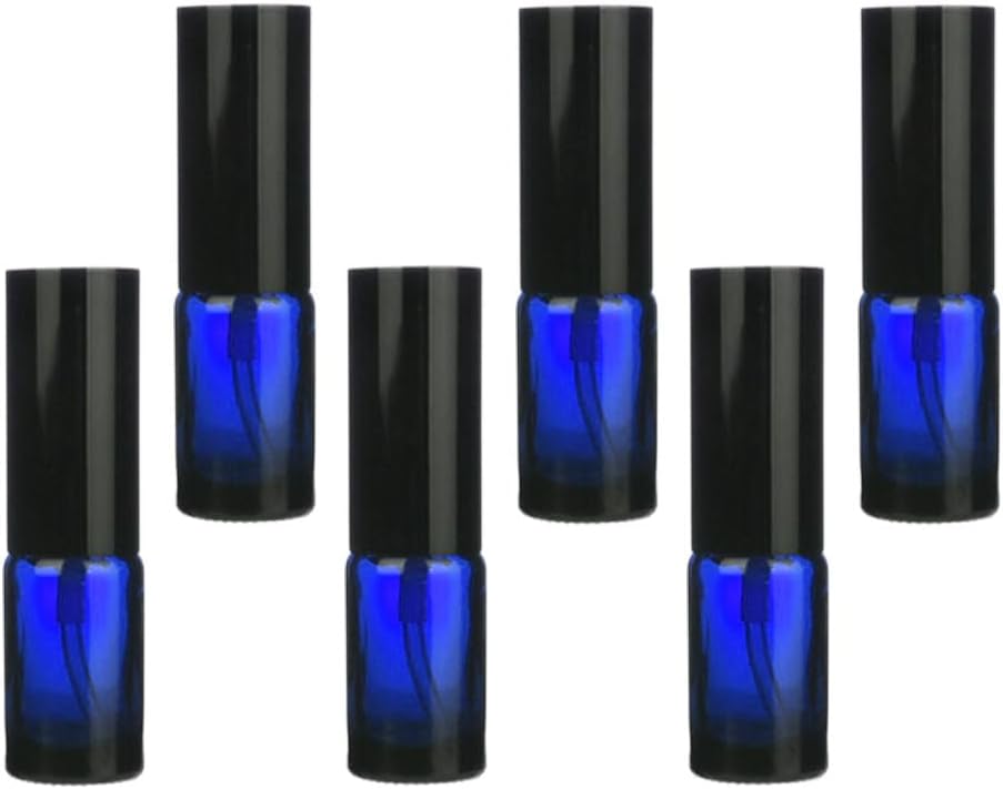 Spray Bottles, 0.3 fl oz (10 ml) Set of 6 Glass Empty Containers, Light Filtering Jars, Refill Containers for Cosmetics, Disinfectant, Sterilization (Blue)