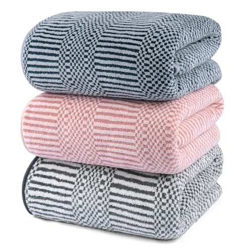 Recopilación de Toallas de playa que puedes comprar esta semana. 42 YURIRIA 3Packs Toallas de Baño Ultra Suaves Juego de Toallas de Secado Rápido Altamente Absorbentes para Baño, Playa, Piscina, Gimnasio, SPA(Gris Oscuro+Rosa+Azul Oscuro)