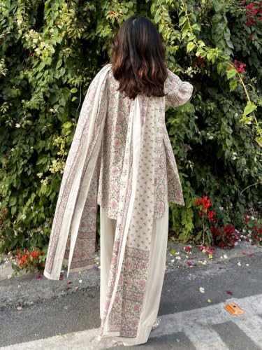 Image of ANNI Designer Farshi Salwar Suit for Women Cotton Printed | Kurta Dupatta Set for Woman | Straight Palazzo Outfit Round Neck V-Slit Long Sleeve Ethnic Dress Stylish Womens Clothing