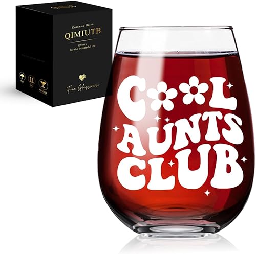 Cool Aunt Club - Copa de vino sin tallo, Día de la Madre, Navidad, regalos de cumpleaños para tía, tía, mujer, hermana, regalos para tía de sobrina,
