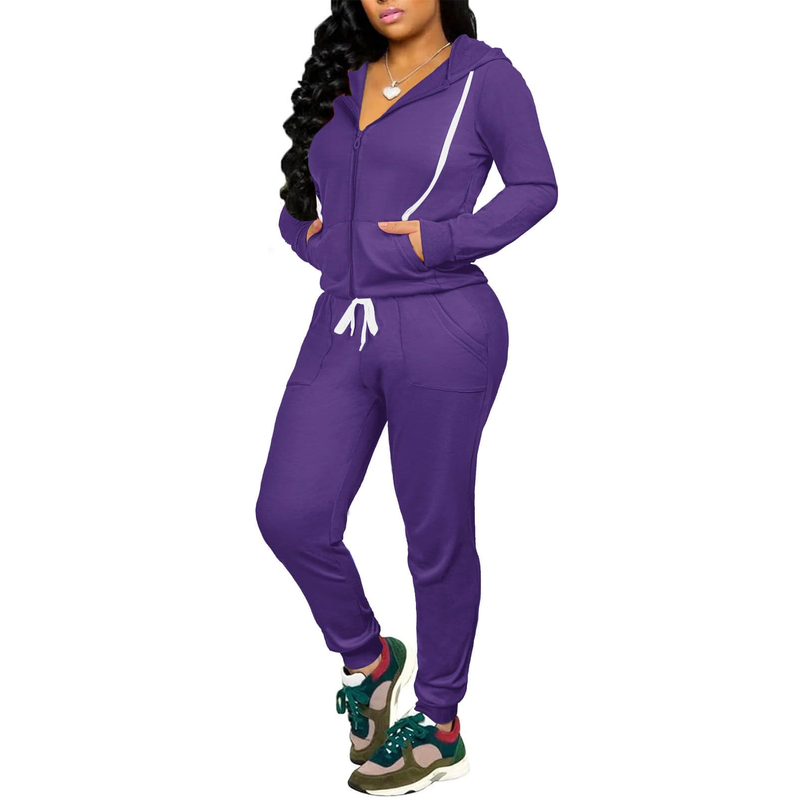 CLOCOR Track Suits for Women Set - Casual 2 Piece Outfits Sweatsuit Pocket Hoodies Long Sleeve with Patchwork Pants Set