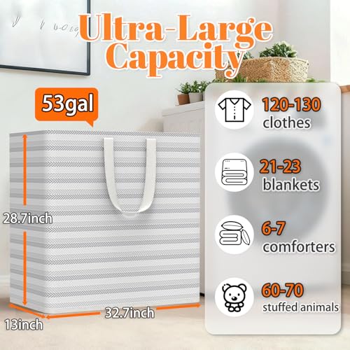 Image of XXXXXL 53gal(200L) Large Laundry Basket, Laundry Hamper 3 Section with Reinforced Handles, Waterproof Collapsible Clothes Hamper for Bedroom Laundry Room Dorm Bathroom