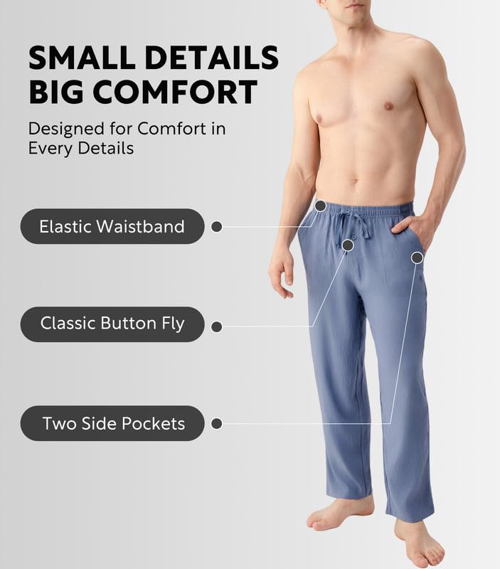 DAVID ARCHY Mens Pajama Pants, Soft Lightweight Sleep Pants, Comfy Lounge Pajama Bottoms with Pockets and Button Fly, 2 Pack4