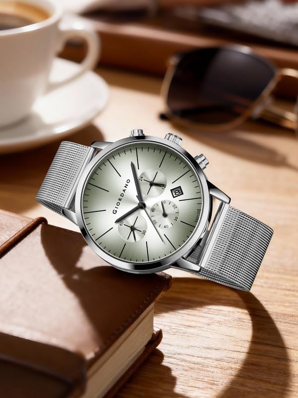 Image of Giordano Formal Chronograph Watch for Men with Round Dial, Mesh Metal Strap, and Date Display