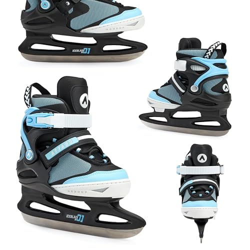 ATTABO Patines de Hielo Ajustables para niños Zolo en Azul, Talla 36-41, Patines de Hielo Ajustables para Principiantes, Cierre de y Cierre de Hebilla, Ajuste de Longitud Libre
