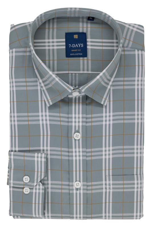Image of 7-DAYS Men's Premium Check Shirt - 100% Cotton, Tailored Fit (Between Slim & Regular), Full Sleeve, with Pocket - Smart Office & Casual Look