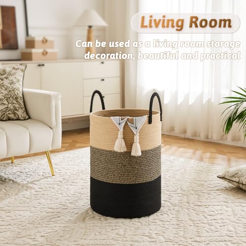 Image of Artfeel Laundry Basket,Woven Cotton Rope Laundry Hamper,100L for Decorative Storage of Dirty Clothes,Toys and Blankets in Bathroom,Bedroom and Living Room
