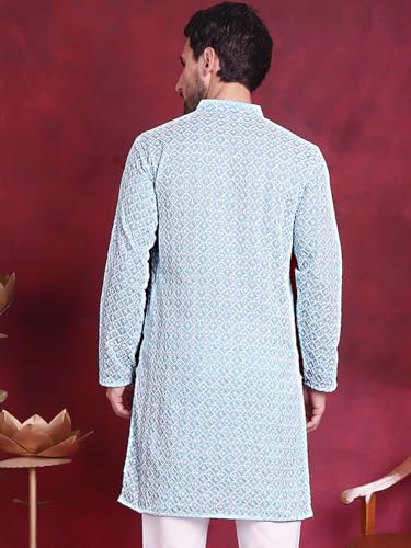Image of Jompers Cotton Chikankari Embroidered Regular Fit Kurtas for Men